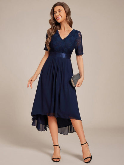 ever JOLEN|Half Sleeve Pleated V-Neck Lace Midi Wedding Guest Dress