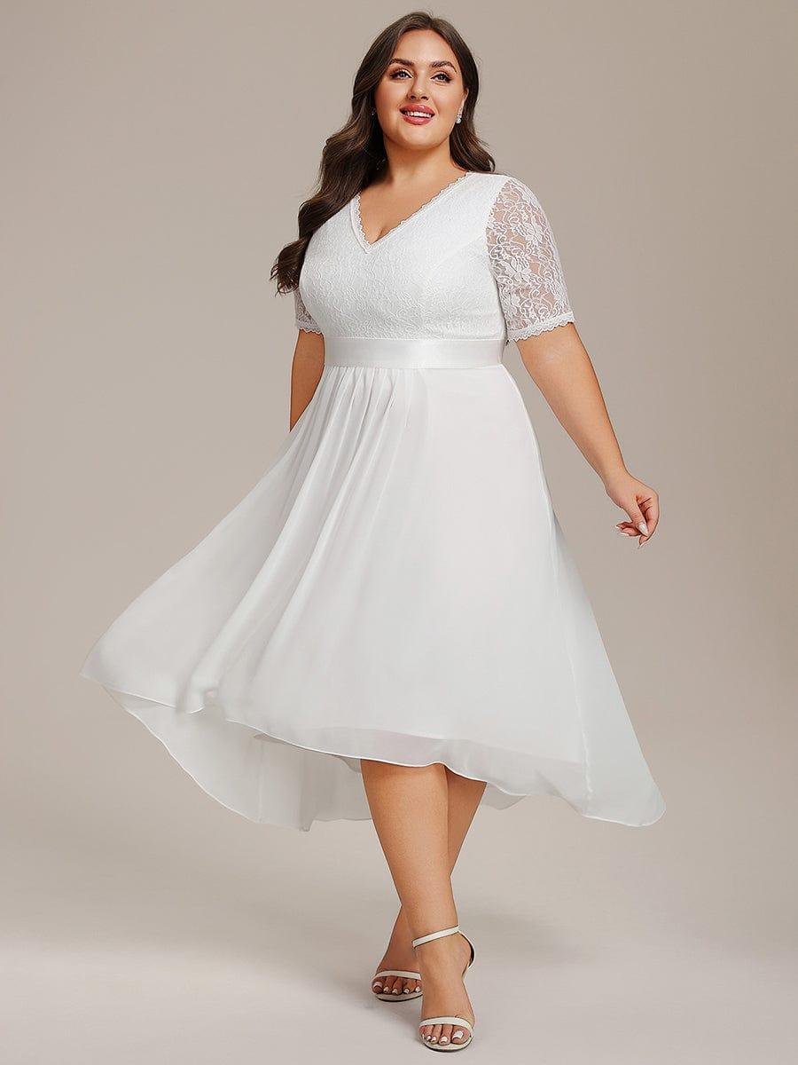 pretty JOLEN|Plus Size Half Sleeve A-line Lace Formal Evening Dress