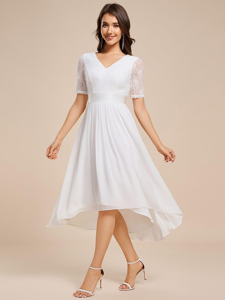 ever JOLEN|Half Sleeve Pleated V-Neck Lace Midi Wedding Guest Dress
