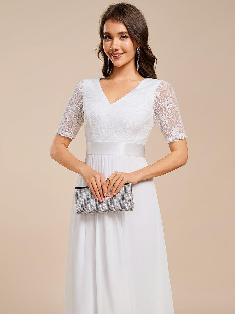 ever JOLEN|Half Sleeve Pleated V-Neck Lace Midi Wedding Guest Dress