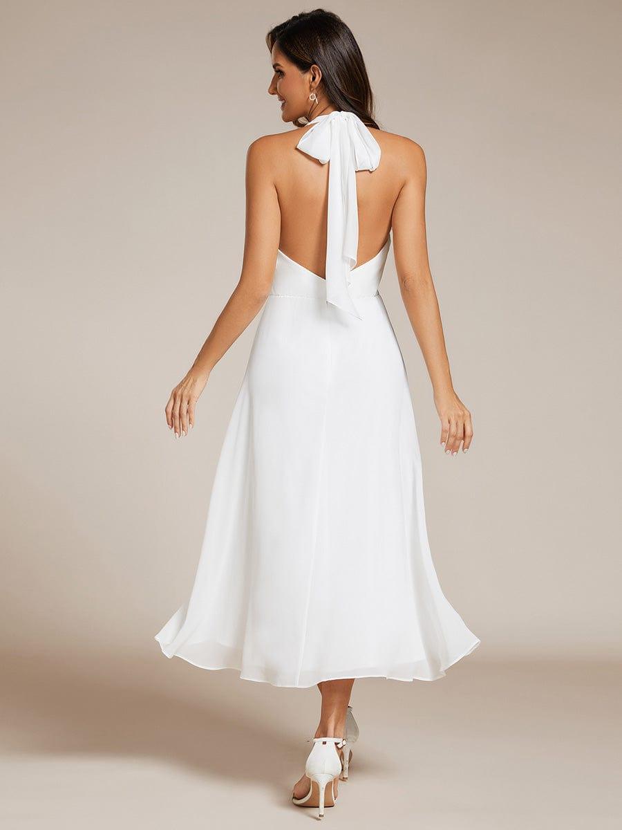 Lila | Lace-up Halterneck Backless High Low Wedding Guest Dress in Chiffon
