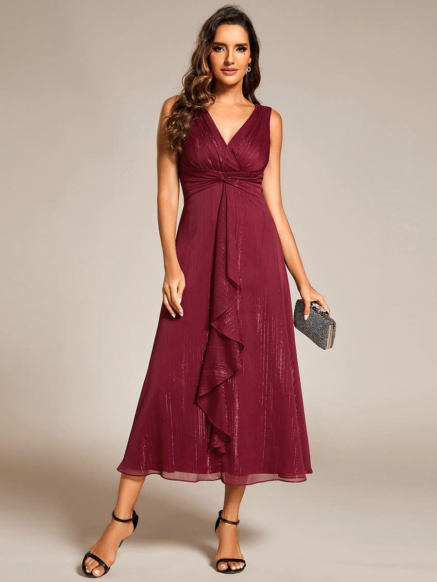 ever MEI|Glitter Sleeveless A-Line Midi Wedding Guest Dress with Ruffled Hem