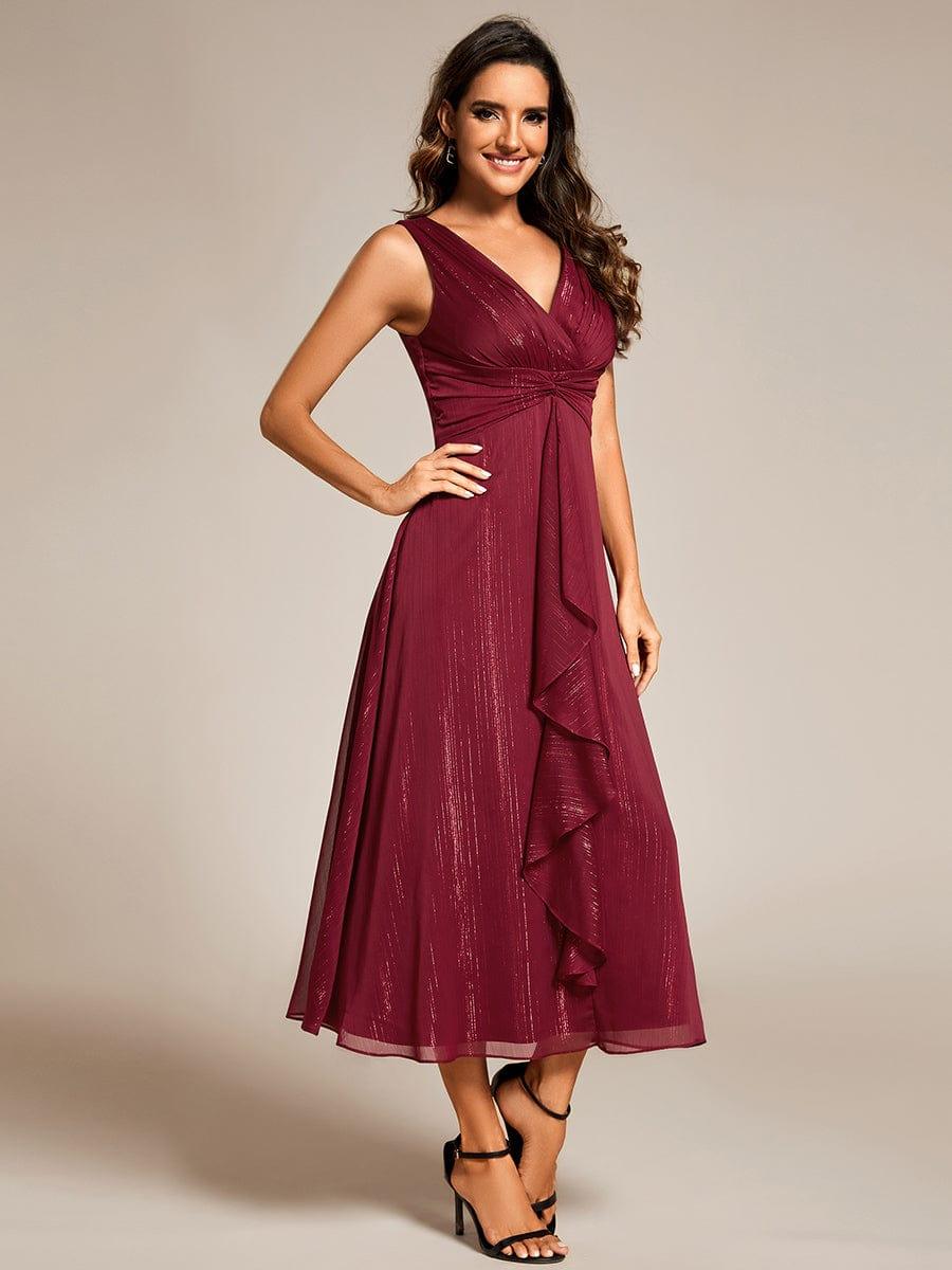 ever MEI|Glitter Sleeveless A-Line Midi Wedding Guest Dress with Ruffled Hem