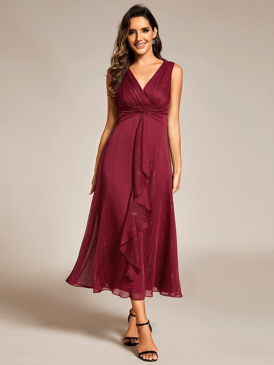 ever MEI|Glitter Sleeveless A-Line Midi Wedding Guest Dress with Ruffled Hem
