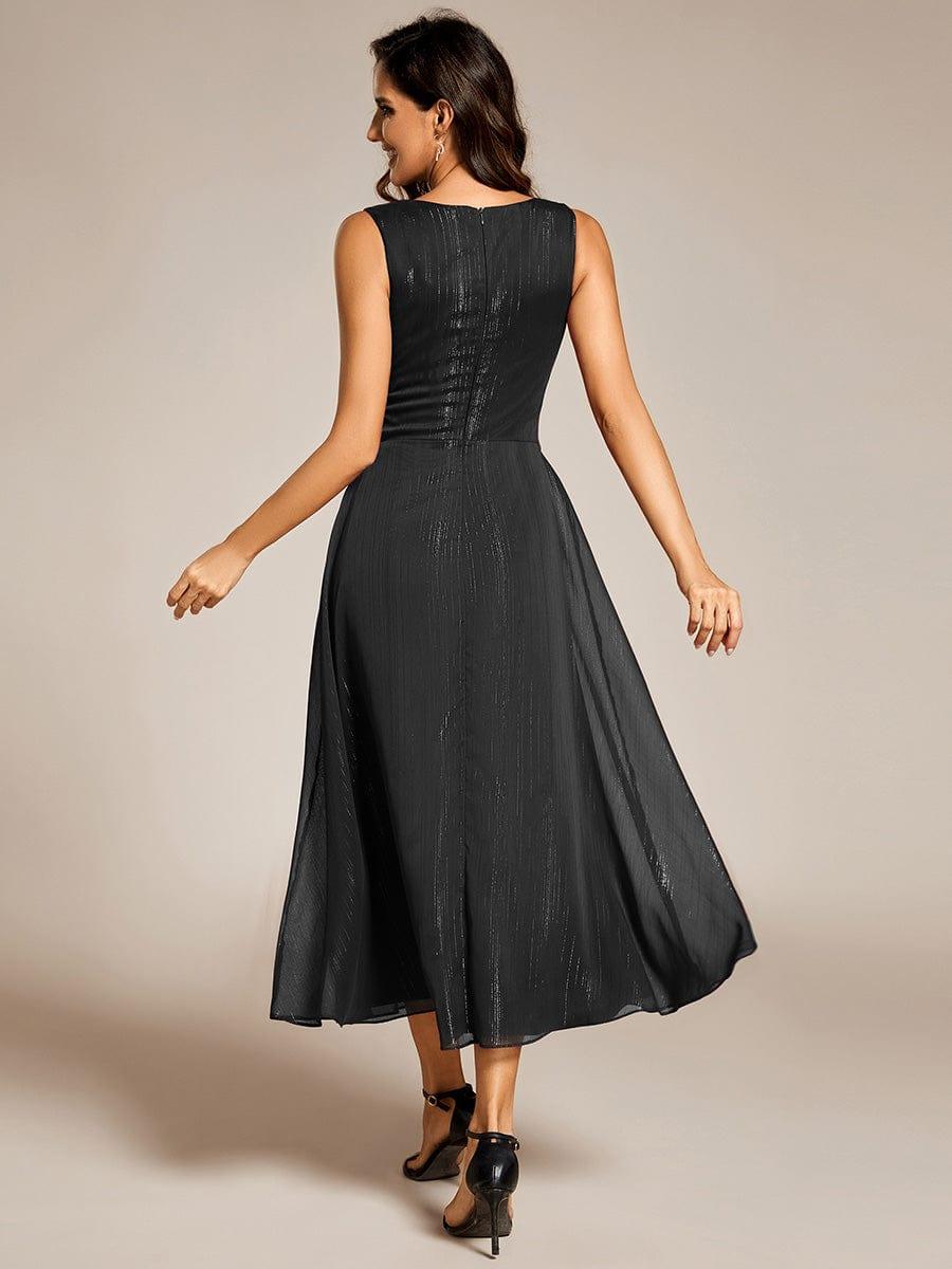 ever MEI|Glitter Sleeveless A-Line Midi Wedding Guest Dress with Ruffled Hem