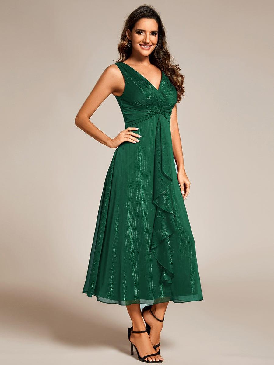 ever MEI|Glitter Sleeveless A-Line Midi Wedding Guest Dress with Ruffled Hem