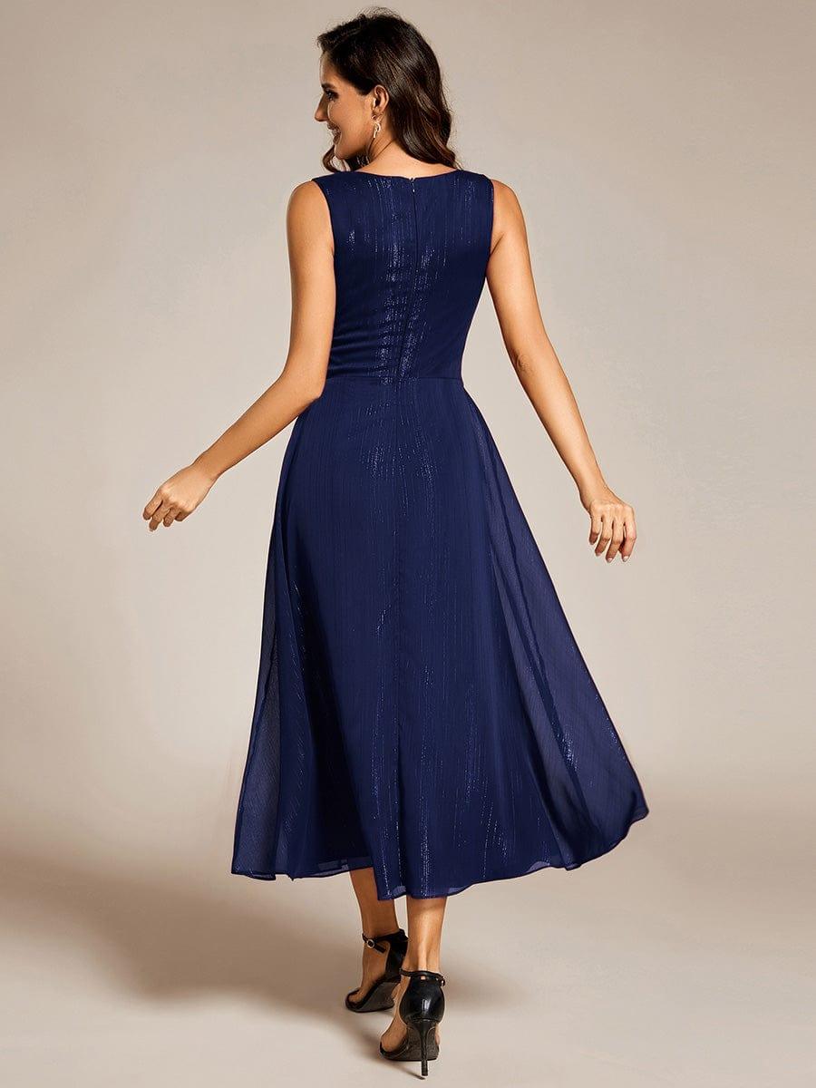 ever MEI|Glitter Sleeveless A-Line Midi Wedding Guest Dress with Ruffled Hem