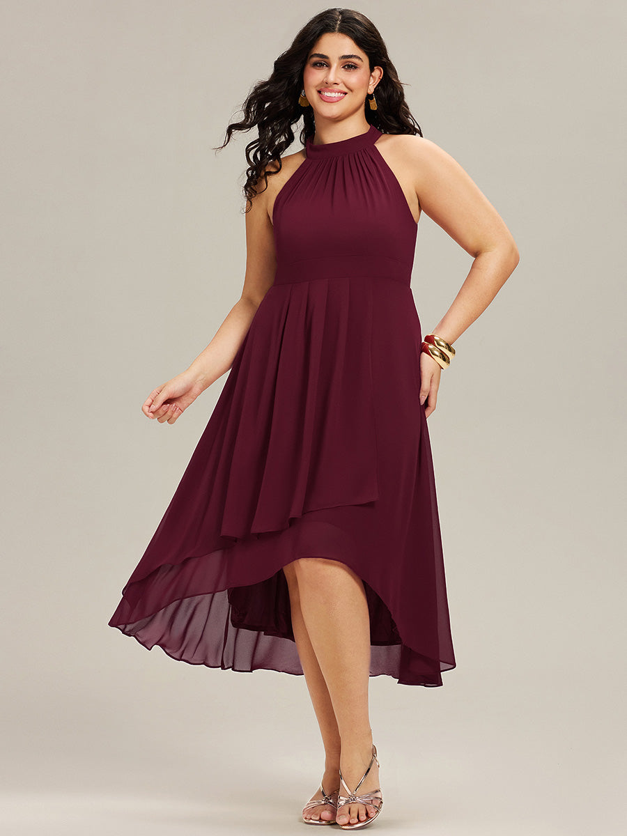 pretty POSIE|Flowy Plus Size Halter Neck Chiffon Midi Wedding Guest Dress