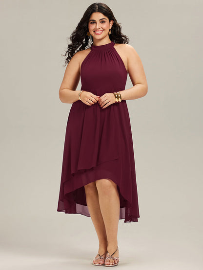 pretty POSIE|Flowy Plus Size Halter Neck Chiffon Midi Wedding Guest Dress