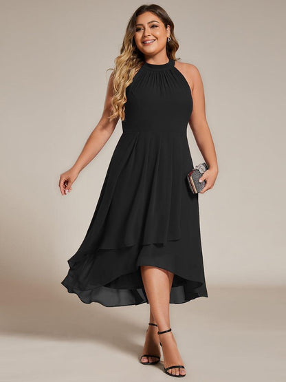 pretty POSIE|Flowy Plus Size Halter Neck Chiffon Midi Wedding Guest Dress