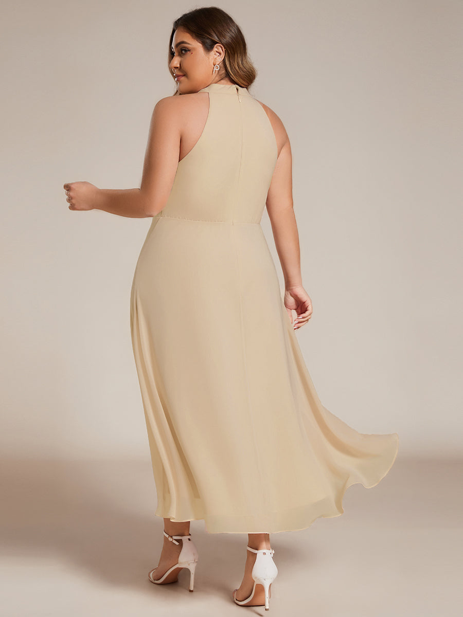 pretty POSIE|Flowy Plus Size Halter Neck Chiffon Midi Wedding Guest Dress