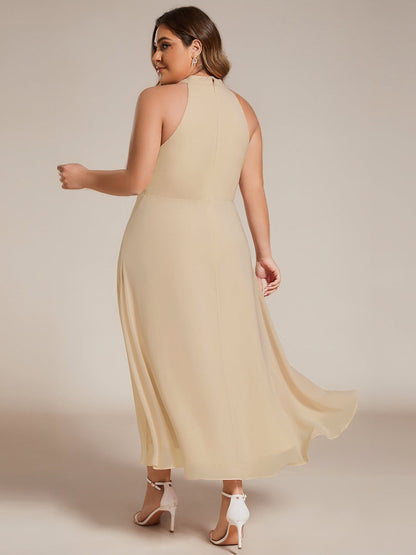 pretty POSIE|Flowy Plus Size Halter Neck Chiffon Midi Wedding Guest Dress
