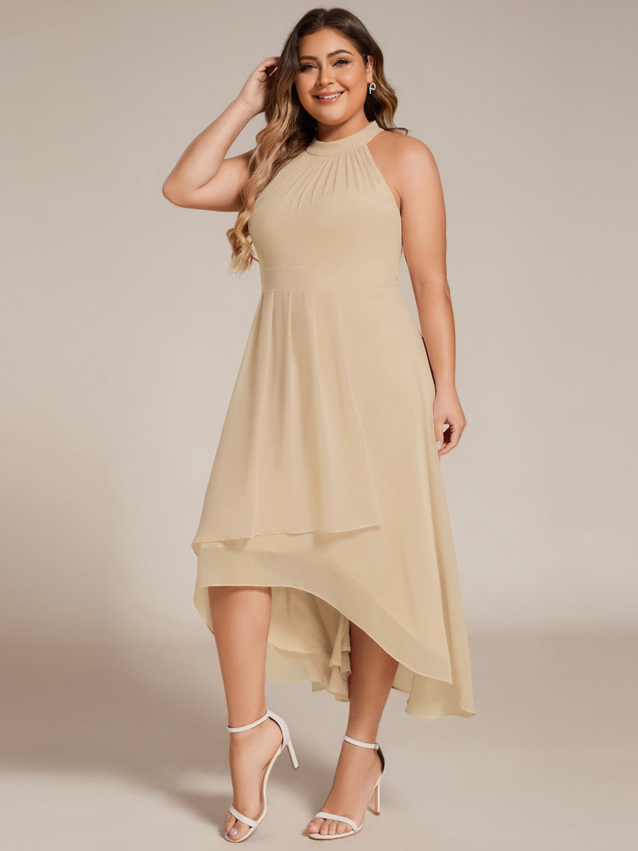 pretty POSIE|Flowy Plus Size Halter Neck Chiffon Midi Wedding Guest Dress
