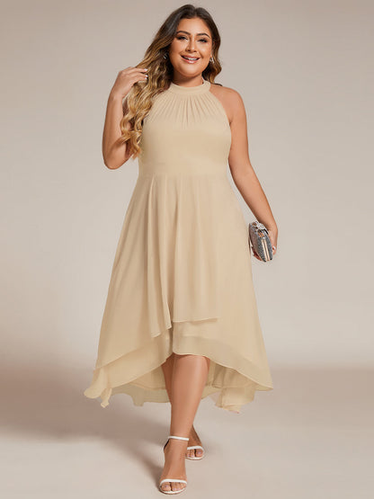 pretty POSIE|Flowy Plus Size Halter Neck Chiffon Midi Wedding Guest Dress