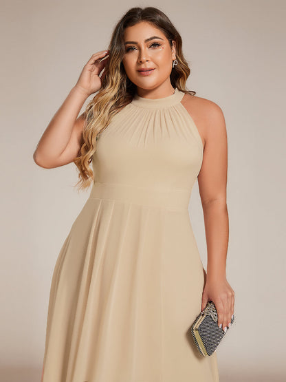 pretty POSIE|Flowy Plus Size Halter Neck Chiffon Midi Wedding Guest Dress