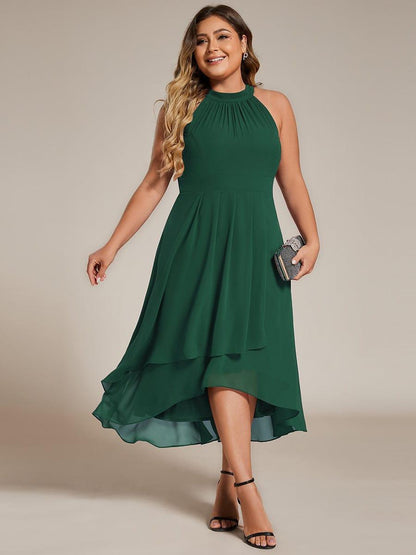 pretty POSIE|Flowy Plus Size Halter Neck Chiffon Midi Wedding Guest Dress