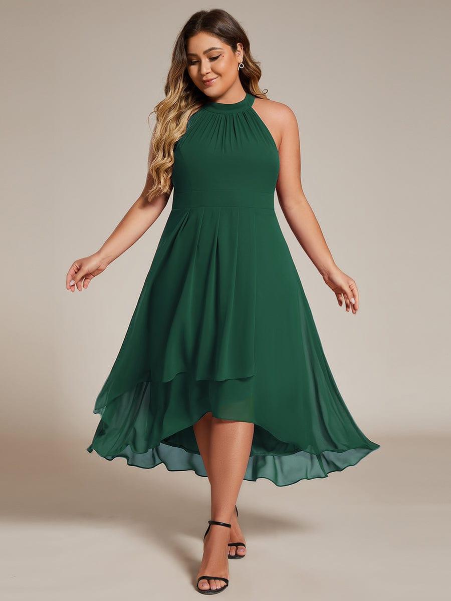 pretty POSIE|Flowy Plus Size Halter Neck Chiffon Midi Wedding Guest Dress