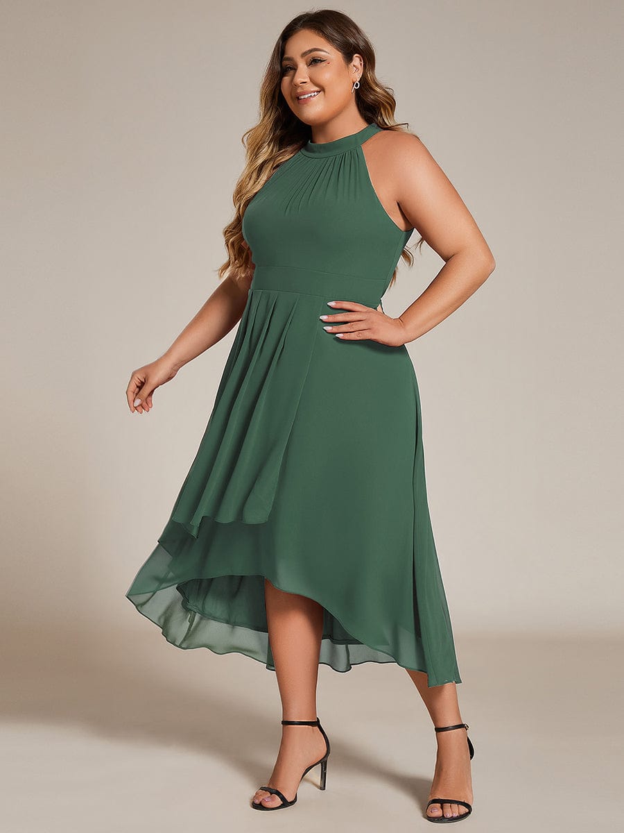 pretty POSIE|Flowy Plus Size Halter Neck Chiffon Midi Wedding Guest Dress