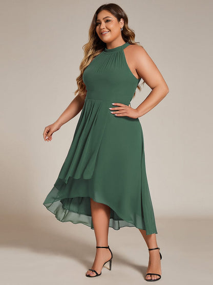 pretty POSIE|Flowy Plus Size Halter Neck Chiffon Midi Wedding Guest Dress