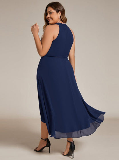 pretty POSIE|Flowy Plus Size Halter Neck Chiffon Midi Wedding Guest Dress