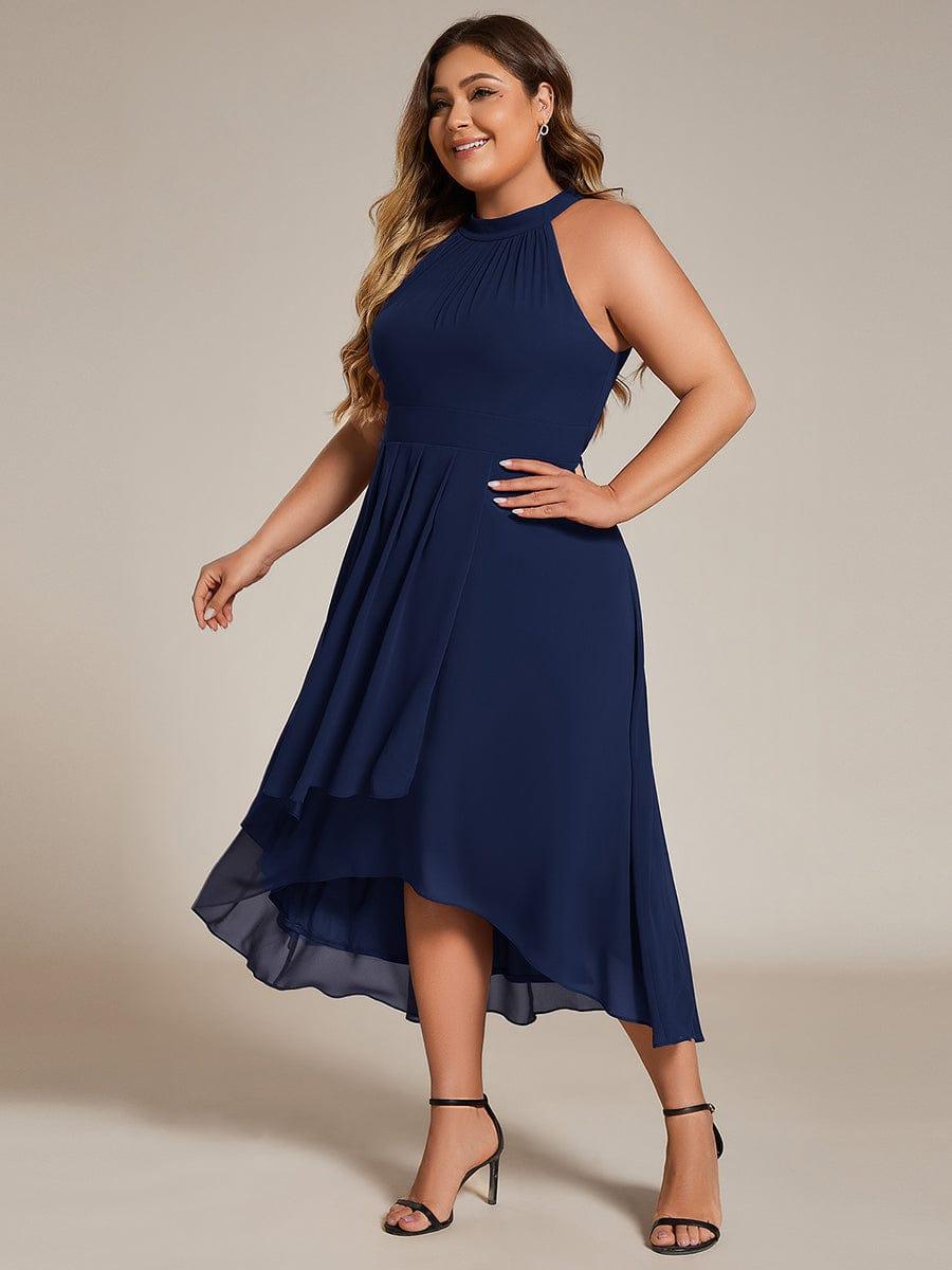 pretty POSIE|Flowy Plus Size Halter Neck Chiffon Midi Wedding Guest Dress