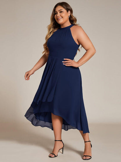 pretty POSIE|Flowy Plus Size Halter Neck Chiffon Midi Wedding Guest Dress
