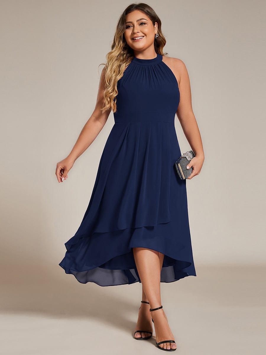 pretty POSIE|Flowy Plus Size Halter Neck Chiffon Midi Wedding Guest Dress