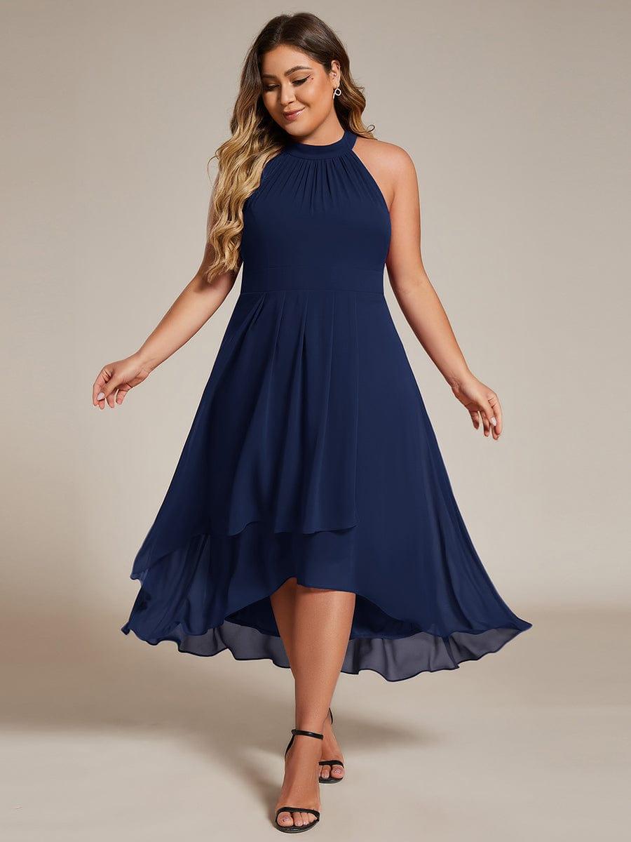 pretty POSIE|Flowy Plus Size Halter Neck Chiffon Midi Wedding Guest Dress