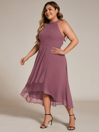 pretty POSIE|Flowy Plus Size Halter Neck Chiffon Midi Wedding Guest Dress