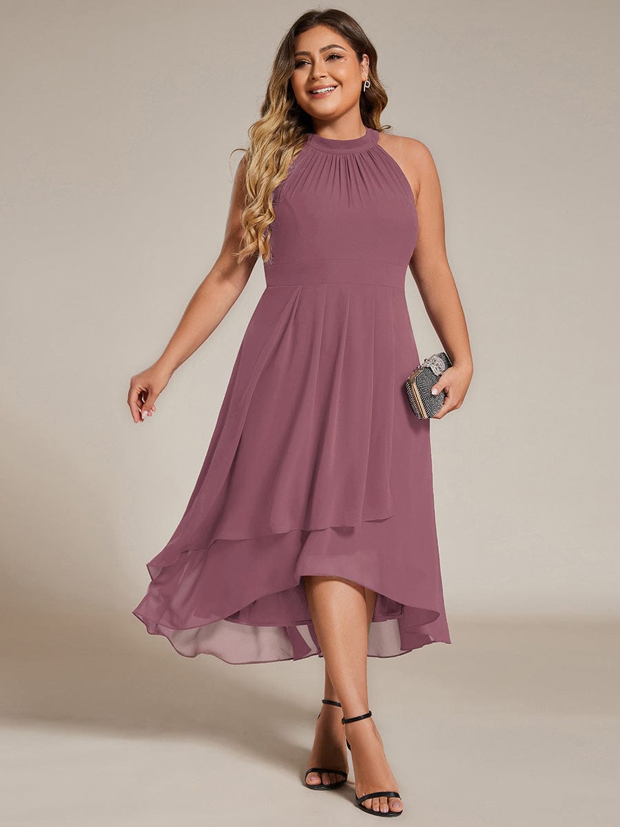 pretty POSIE|Flowy Plus Size Halter Neck Chiffon Midi Wedding Guest Dress