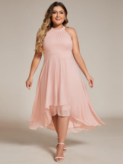 pretty POSIE|Flowy Plus Size Halter Neck Chiffon Midi Wedding Guest Dress
