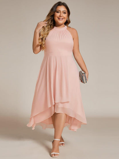pretty POSIE|Flowy Plus Size Halter Neck Chiffon Midi Wedding Guest Dress
