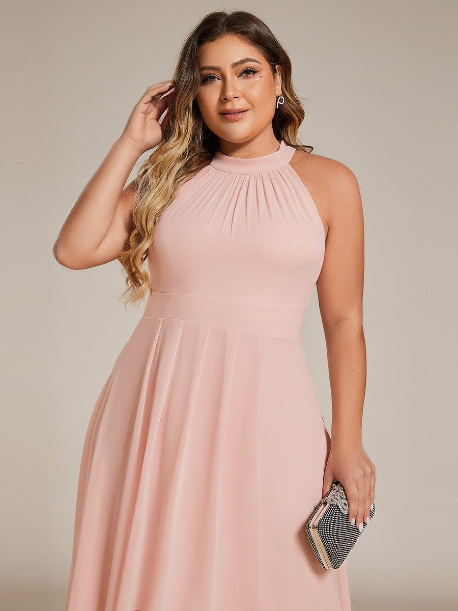 pretty POSIE|Flowy Plus Size Halter Neck Chiffon Midi Wedding Guest Dress