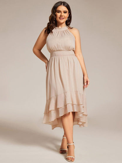 pretty ZOYA|Plus Size Glittery Sleeveless Halter Neck Midi Wedding Guest Dress