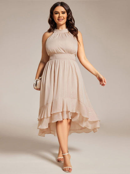 pretty ZOYA|Plus Size Glittery Sleeveless Halter Neck Midi Wedding Guest Dress