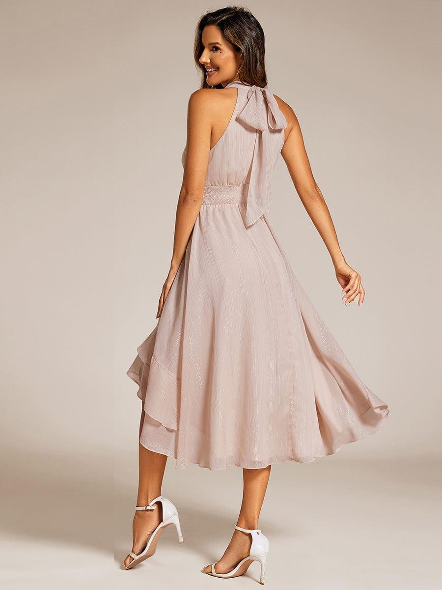 ever ZOYA|Sparkly High-Low Ruffle Halter Neck Wedding Guest Dress with Pleating