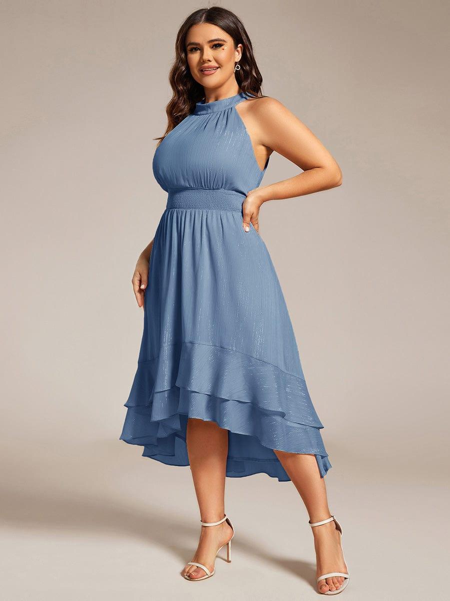 pretty ZOYA|Plus Size Glittery Sleeveless Halter Neck Midi Wedding Guest Dress