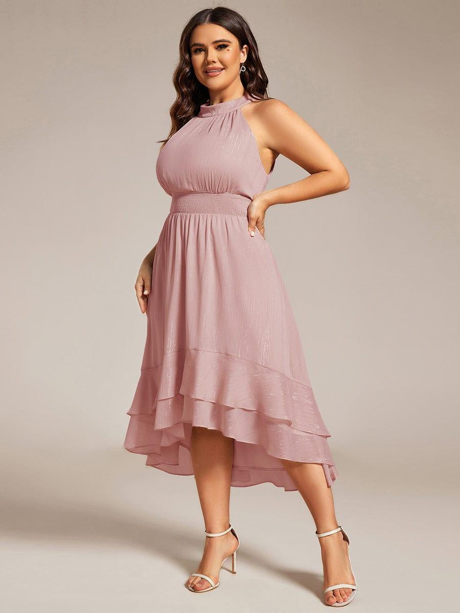 pretty ZOYA|Plus Size Glittery Sleeveless Halter Neck Midi Wedding Guest Dress