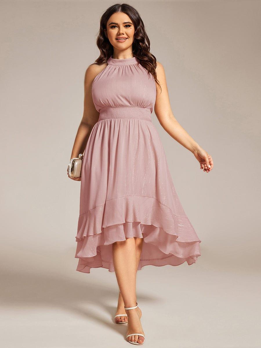 pretty ZOYA|Plus Size Glittery Sleeveless Halter Neck Midi Wedding Guest Dress