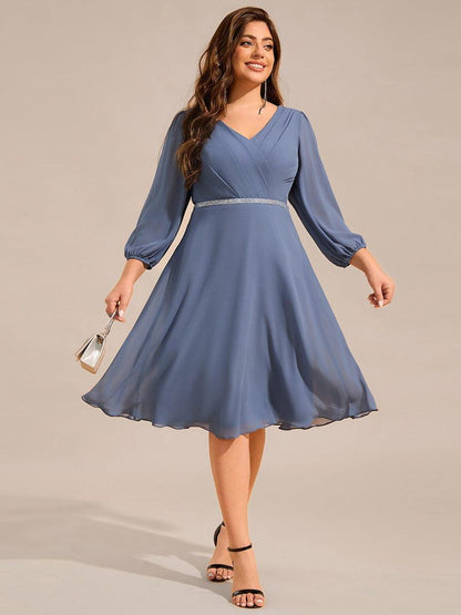 ever NYLAH|Pleated A-Line Long Sleeve Midi Chiffon Wedding Guest Dress