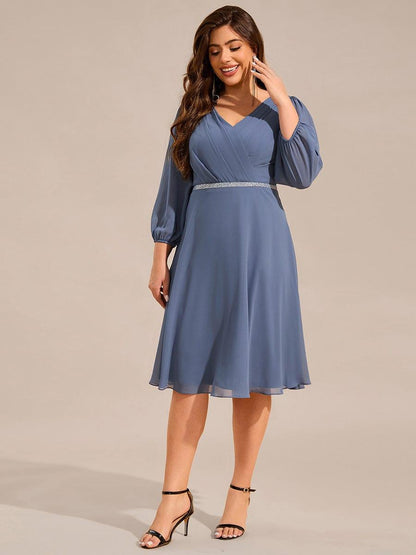 pretty NYLAH|Plus Size Long Sleeve Midi A-Line Wedding Guest Dress with Waist Chain