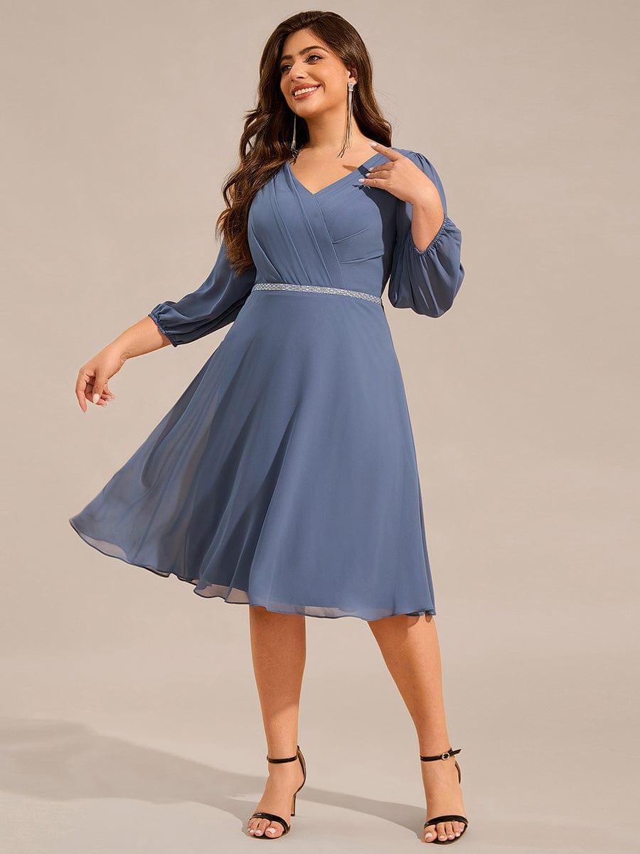 pretty NYLAH|Plus Size Long Sleeve Midi A-Line Wedding Guest Dress with Waist Chain