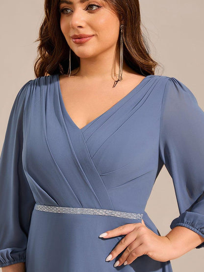 pretty NYLAH|Plus Size Long Sleeve Midi A-Line Wedding Guest Dress with Waist Chain