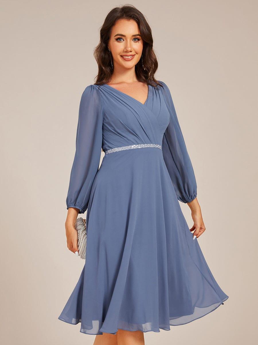 ever NYLAH|Pleated A-Line Long Sleeve Midi Chiffon Wedding Guest Dress