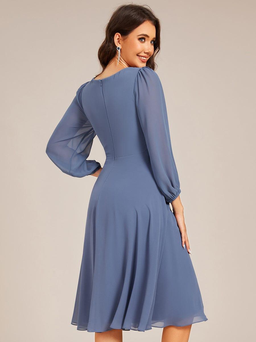 ever NYLAH|Pleated A-Line Long Sleeve Midi Chiffon Wedding Guest Dress