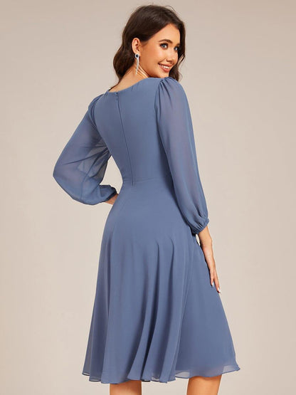 ever NYLAH|Pleated A-Line Long Sleeve Midi Chiffon Wedding Guest Dress