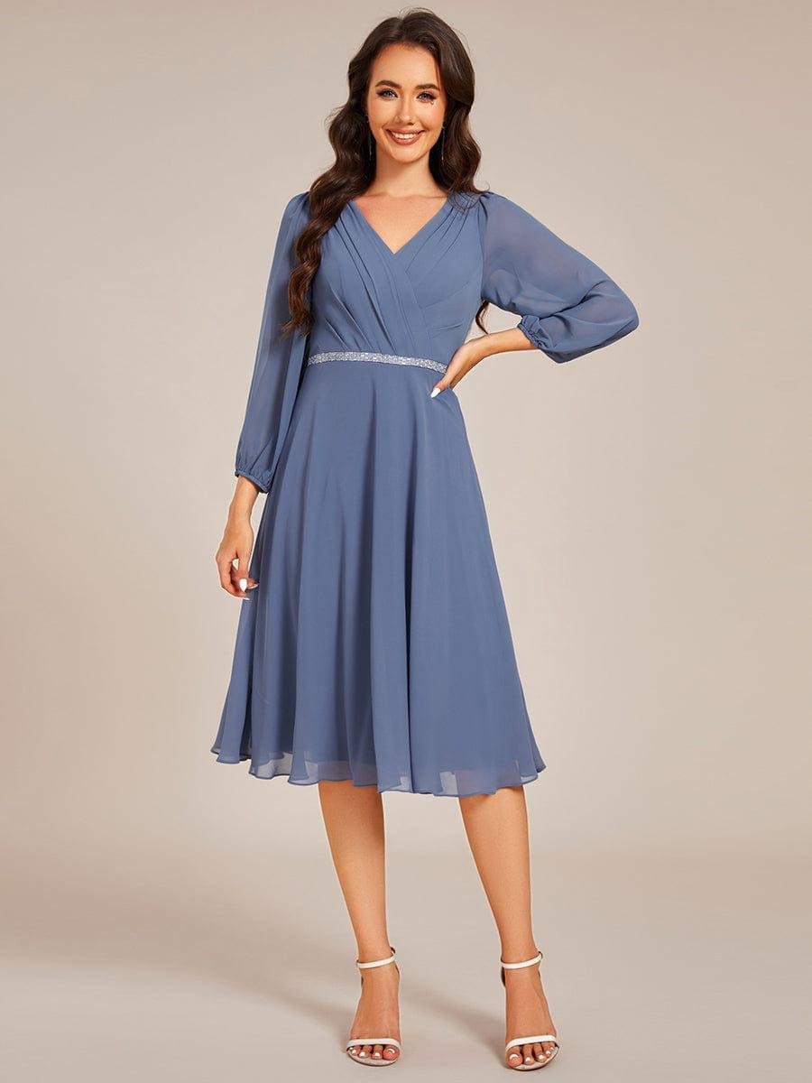 ever NYLAH|Pleated A-Line Long Sleeve Midi Chiffon Wedding Guest Dress