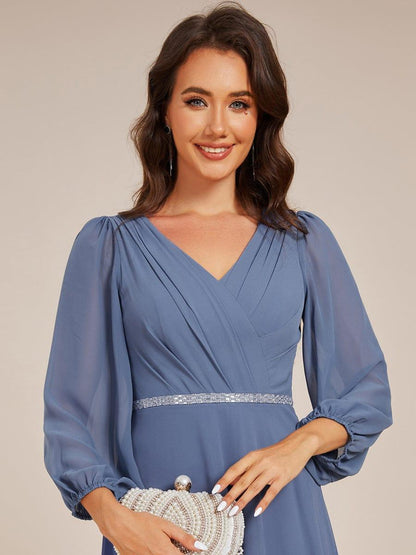 ever NYLAH|Pleated A-Line Long Sleeve Midi Chiffon Wedding Guest Dress