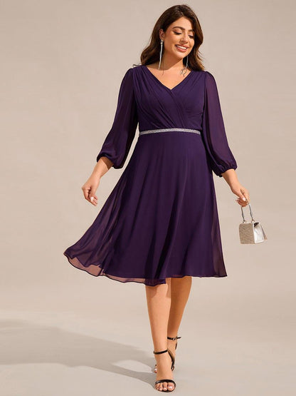 ever NYLAH|Pleated A-Line Long Sleeve Midi Chiffon Wedding Guest Dress