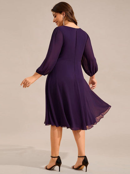 ever NYLAH|Pleated A-Line Long Sleeve Midi Chiffon Wedding Guest Dress